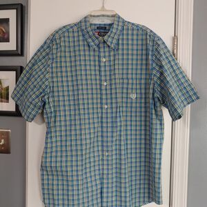 Chaps Green and Blue Checkered Dress Shirt